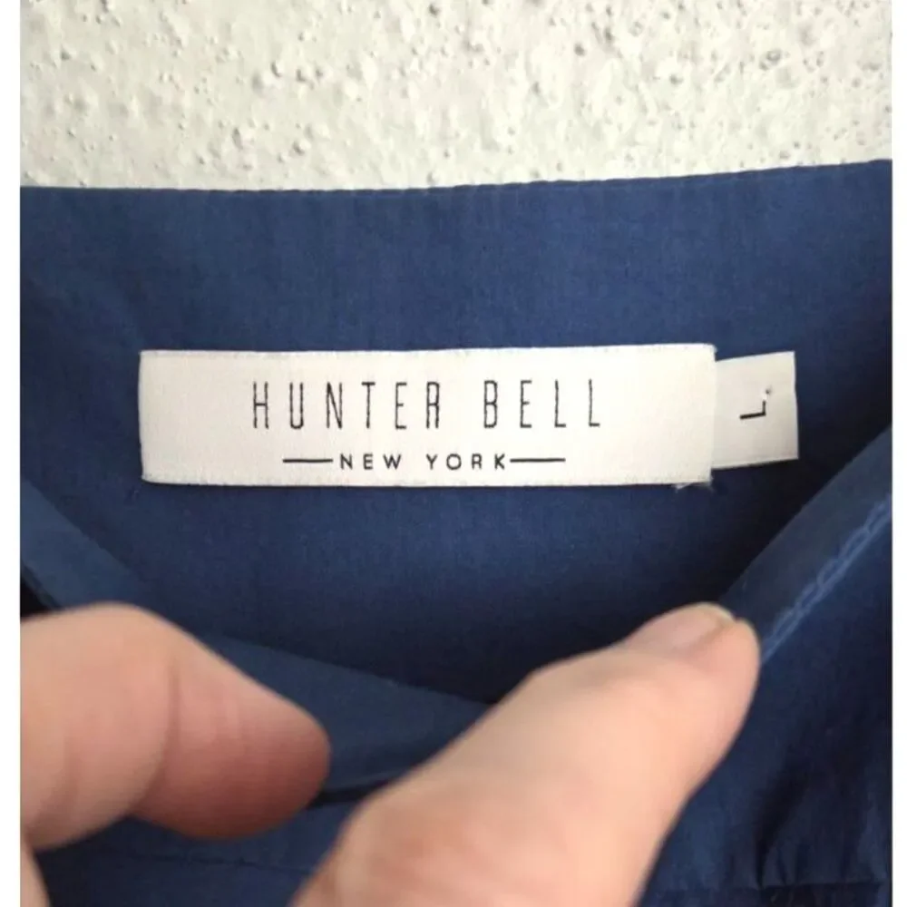 Hunter Bell Waverly Maxi Dress Womens Blue Poplin Cotton Size L Puff Sleeves - Picture 5 of 7